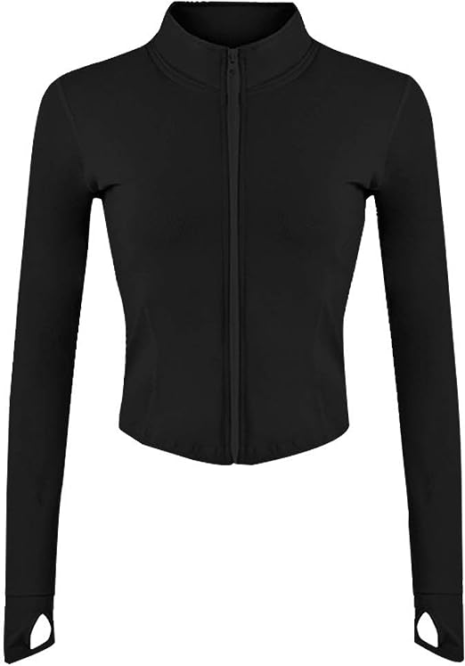 Womens Lightweight Full Zip Running Track Jacket Workout Slim Fit Yoga Sportwear with Thumb Holes