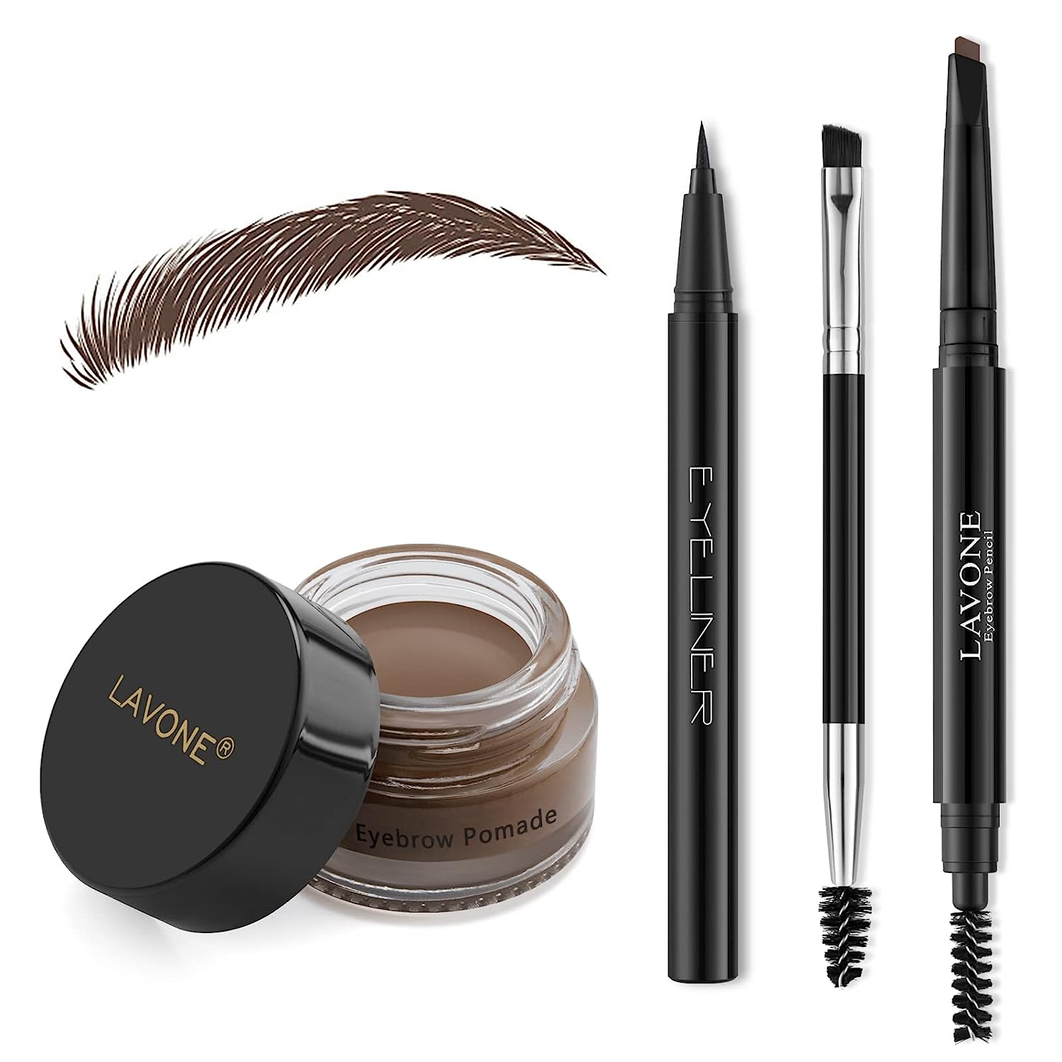 Eyebrow Stamp Pencil Kit for Eyebrows, Makeup Brow Stamp Trio Kit with Waterproof Eyebrow Pencil, Eyeliner, Eyebrow Pomade, and Dual-ended Eyebrow Brush – Dark Brown