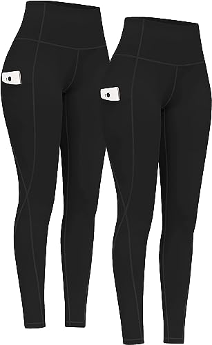 2 Pack High Waist Yoga Pants with Pockets, Tummy Control Leggings, Workout 4 Way Stretch Yoga Leggings