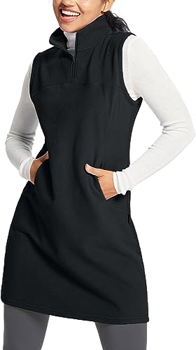 Women’s Fleece Vest Dress Sweatshirt Tunic Long Vest Quarter Zip Pullover Polar Winter Outfits Pocket