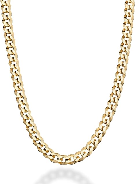 Solid 18K Gold Over Sterling Silver Italian 5mm Diamond-Cut Cuban Link Curb Chain Necklace for Women Men, 925 Sterling Silver Made in Italy