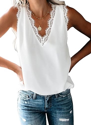 Women Lace Trim Tank Tops V Neck Fashion Casual Sleeveless Blouse Vest Shirts